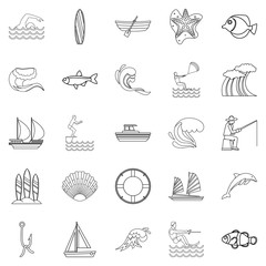 Hydrous icons set, outline style