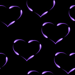 Purple hearts made by fen fires,  seamless pattern, vector background.