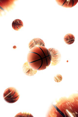 Basketball balls with fire sparks in action. White isolated