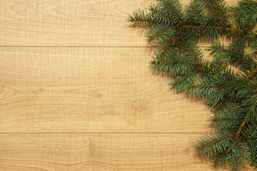 New Year / Christmas tree on the wooden background template