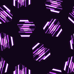 Modern seamless vector pattern, purple striped hexagons background.