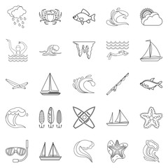 Overwater icons set, outline style