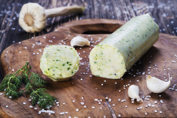 Lard with salt, garlic and herbs