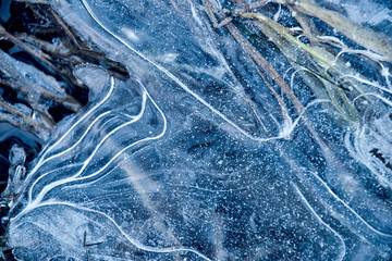 A thin layer of ice on the river.