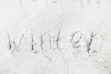 Inscription - Winter in the snow. Text, letters.