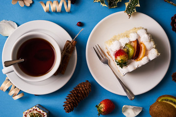 Slice of Fruit cake with strawberry