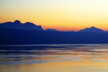 Sunset light over Lake Geneva, Canton of Vaud, Switzerland