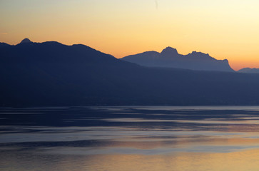 Sunset light over Lake Geneva, Canton of Vaud, Switzerland