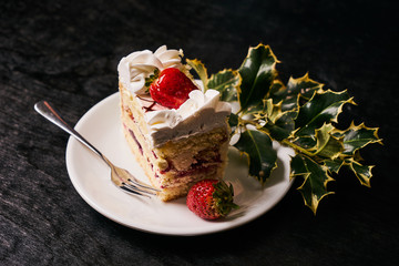 Piece of Strawberry cake with fresh strawberry