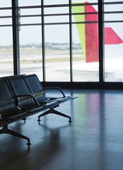 LISBON, PORTUGAL: Silhouetted lisbon airport terminal views
