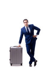 Young businessman with suitcase isolated on white background