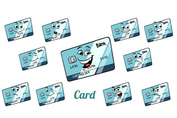 Bank card emotions emoticons set isolated on white background