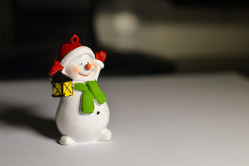 Snowman on the desktop in front of the computer