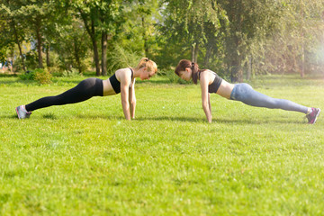 girls in the park to warm up