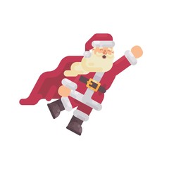 Flying Santa Claus in a superhero cape. Christmas character flat illustration