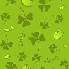 Clover leaves seamless vector pattern. St. Patrick's Day green background. Shamrock wallpaper