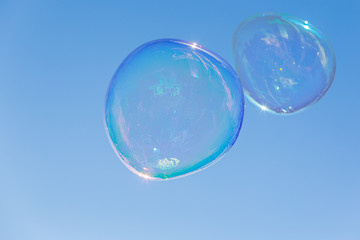 big soap bubble over a blue sky background