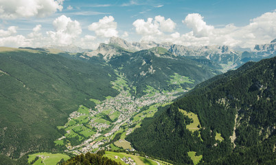 Fototapeta na wymiar St. Ulrich or Ortisei town in Alto Adige view from a mountain