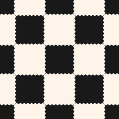 Vector checkered geometric seamless pattern with jagged squares. Black, white