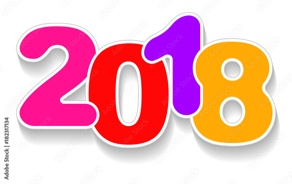Fototapete happy new year 2018 color vector background with shadow. template for calendar, card or other design