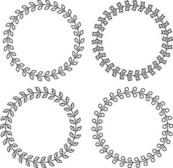 Set of 4 round vintage floral frames for your design. Vector illustration.