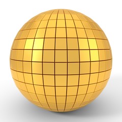 quadgon shapes plated golden sphere. 3d illustration