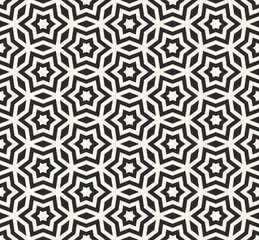 Vector geometric seamless pattern, monochrome ornament texture with linear stars