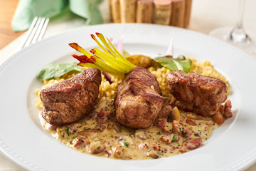 Roasted pork with dijoni ragout and bulgur  