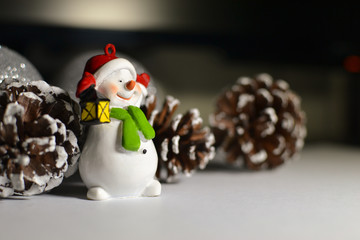 Christmas. New Year. Snowman. Cones. Christmas decorations.