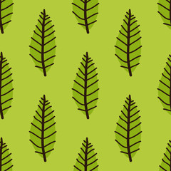 Pattern with green leaves tree. Spring seamless background. Vector illustration.