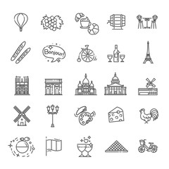 Set vector line icons in flat design France