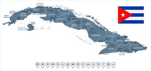 Cuba - map and flag - Detailed Vector Illustration