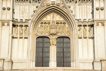 Facade of the Cathedral of St. Michael and St. Gudula in Brussels, Belgium