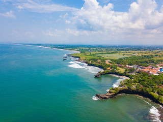Beautiful aerial view of the sea landscape near Tanah lot temple, Bali island, Indonesia.