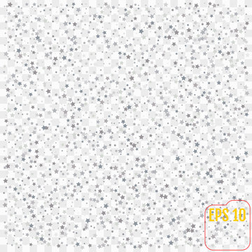 Silver glitter stars falling from the sky on transparent background. Abstract Background. Glitter pattern for banner. Vector illustration.
