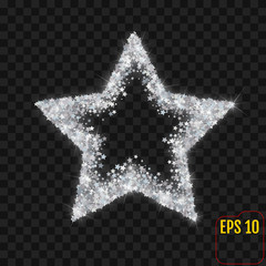 Silver star on a transparent background. Vector illustration. Silver stars confetti concept.