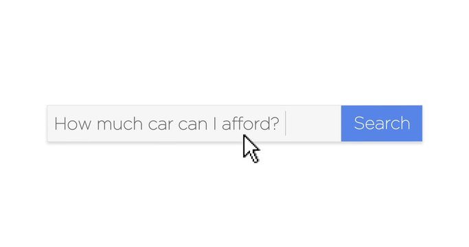 A graphical web search box asking the question, "How much car can I afford?" With optional luma matte.  	