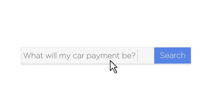A graphical web search box asking the question, "What will my car payment be?" With optional luma matte.  	