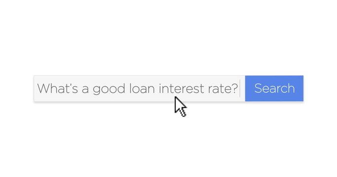 A graphical web search box asking the question, "What's a good loan interest rate?" With optional luma matte.  	
