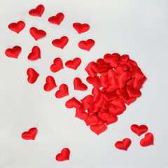 Red decorative hearts in the shape of a big heart