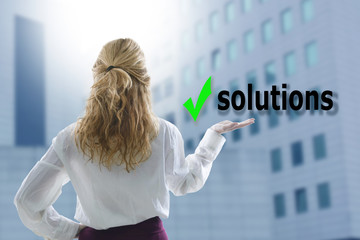 young woman holding the concept of solutions