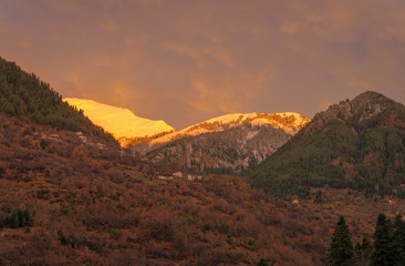 Sunset after the snow on Agrafa Mountains
