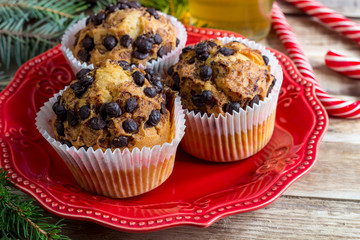 Muffins, cakes with chocolate.