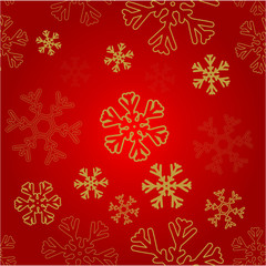 Naklejka na ściany i meble Red background with golden snow. Vector graphic gradient seamless pattern with snow.