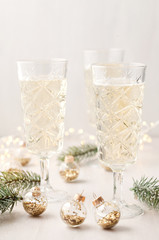 Champagne glasses. Christmas and new yer celebration concept