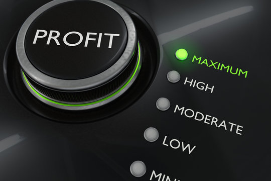 Maximum profit concept. Button for maximize income. 3D rendered illustration.