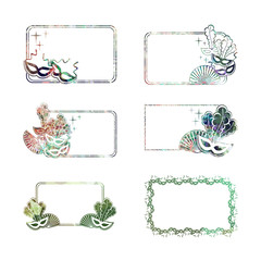 Set of beautiful color silhouette frames with carnival masks © LaFifa
