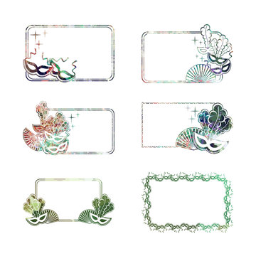 Set of beautiful color silhouette frames with carnival masks