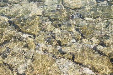 stony pattern under water blurred by the motion of the clear water
