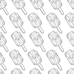 Abstract seamless ice cream pattern for girls or boys. Creative vector background with ice cream, cute eyes. Funny wallpaper for textile and fabric. Fashion style. Monochrome, black, white picture